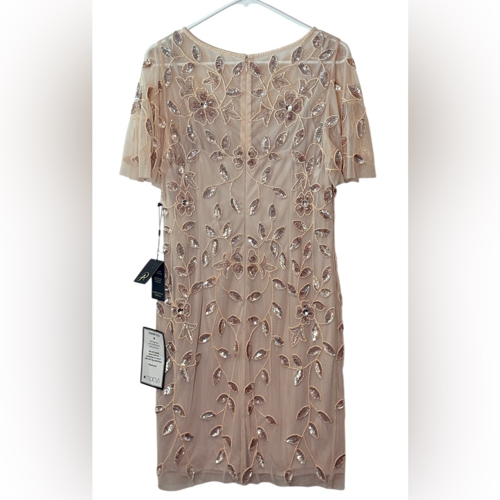 Adrianna Papell Beaded Floral Cocktail Dress,Latte,Size 10,NWT - Picture 7 of 15